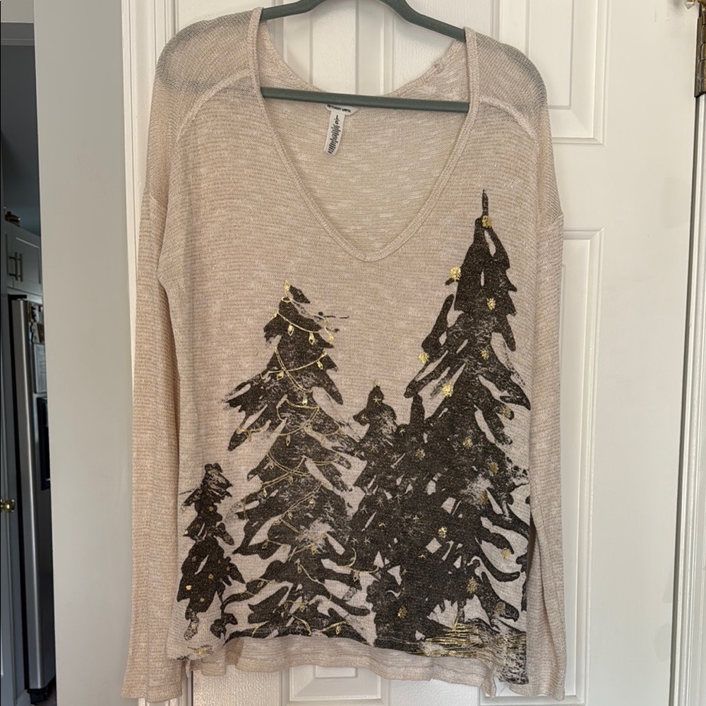 Bethany Mota Cream Long Sleeve Graphic Blouse